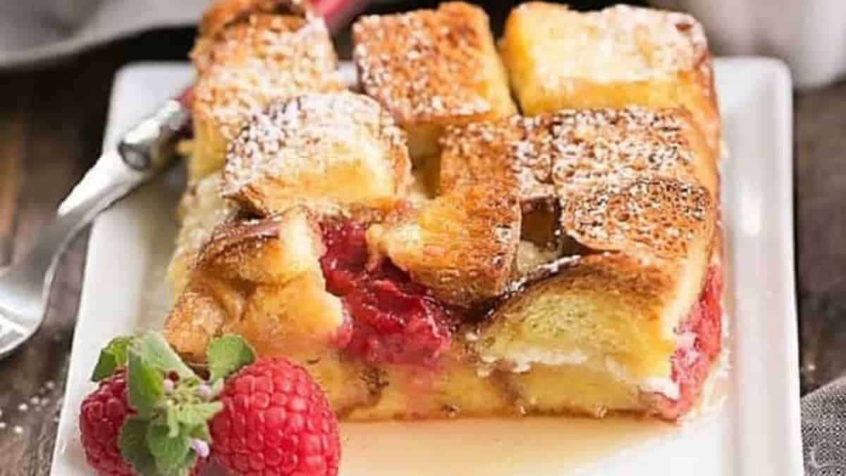 Raspberry Mascarpone French Toast Casserole.