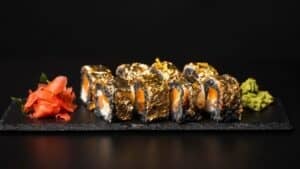 Gold covered sushi.