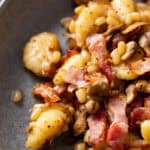 Gnocchi with bacon and mushrooms.