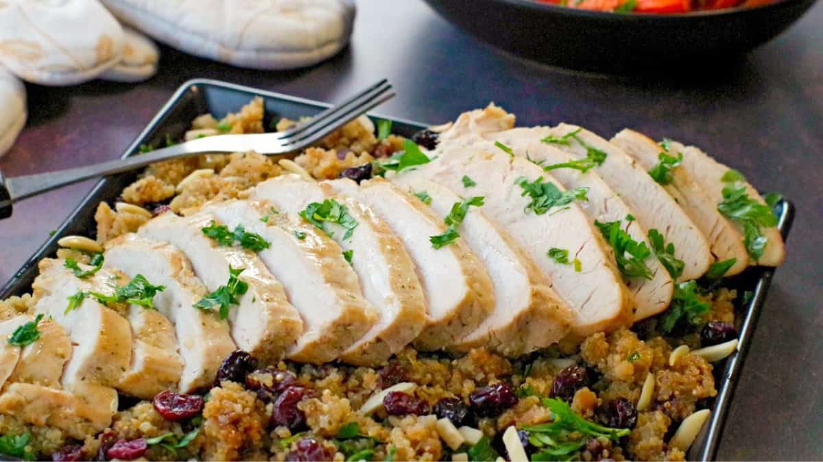 Crockpot Turkey Breast (with Quinoa Cranberry Stuffing).