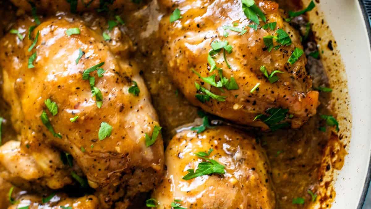 Baked Honey Garlic Chicken Thighs + Montreal Steak Seasoning.