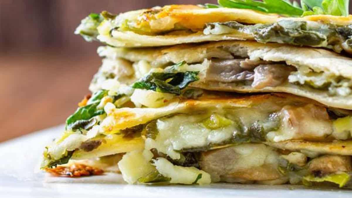 Baked Spinach Mushroom Quesadillas.