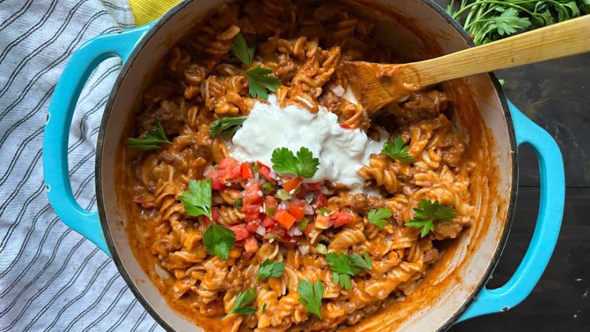 Creamy Mexican Taco Pasta.