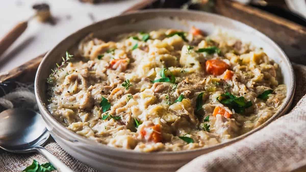 Crockpot Creamy Chicken and Dumpling Soup.