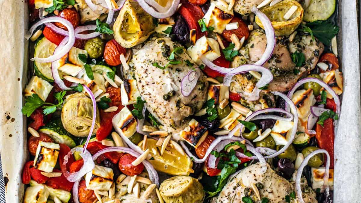 Greek Sheet Pan Chicken with Feta.