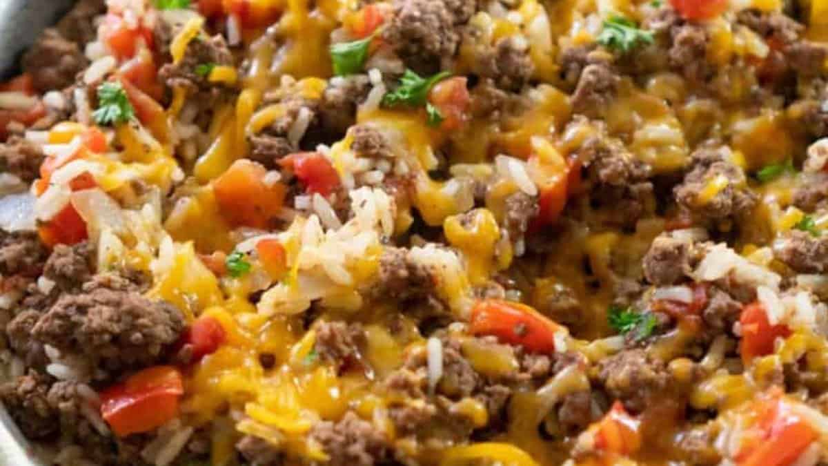 Ground Beef and Rice Skillet Dinner.