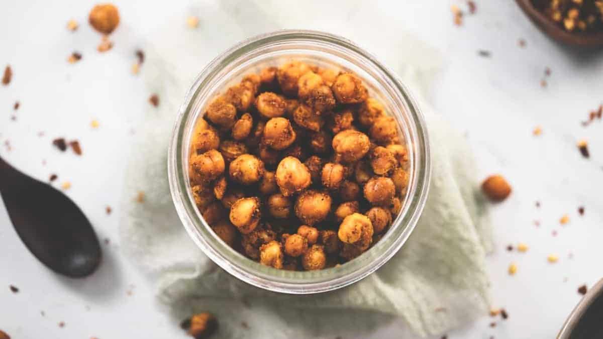 Healthy Roasted Chili Lime Chickpeas.