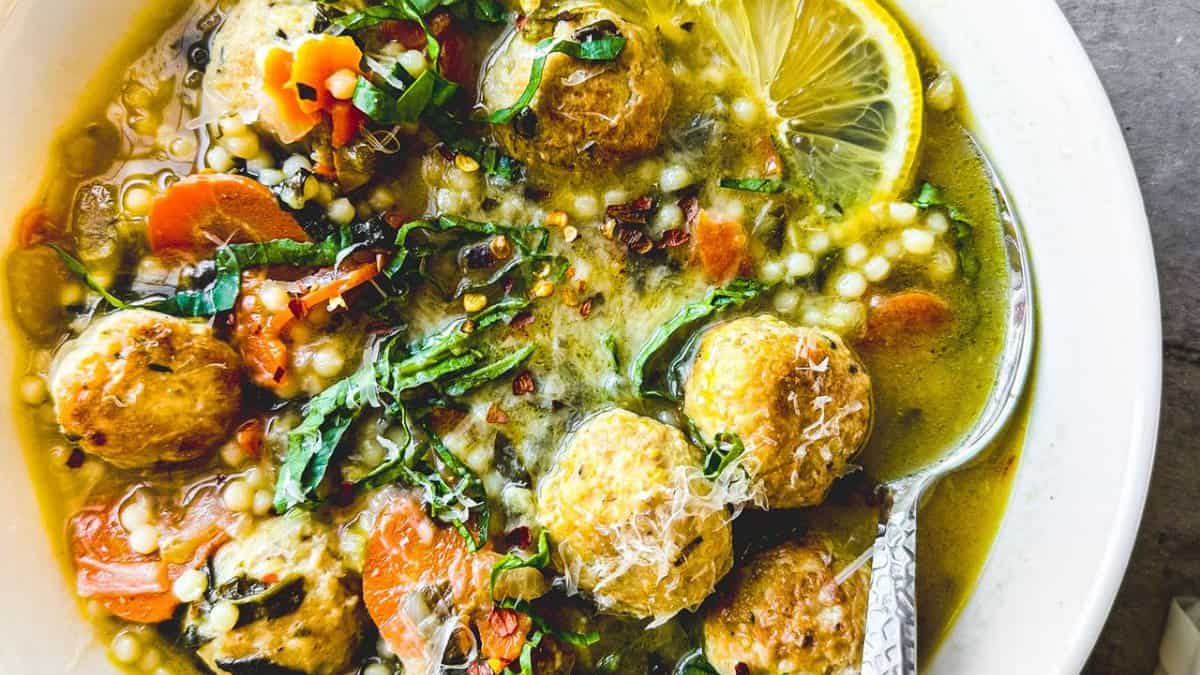 Italian Wedding Soup With Chicken Meatballs.