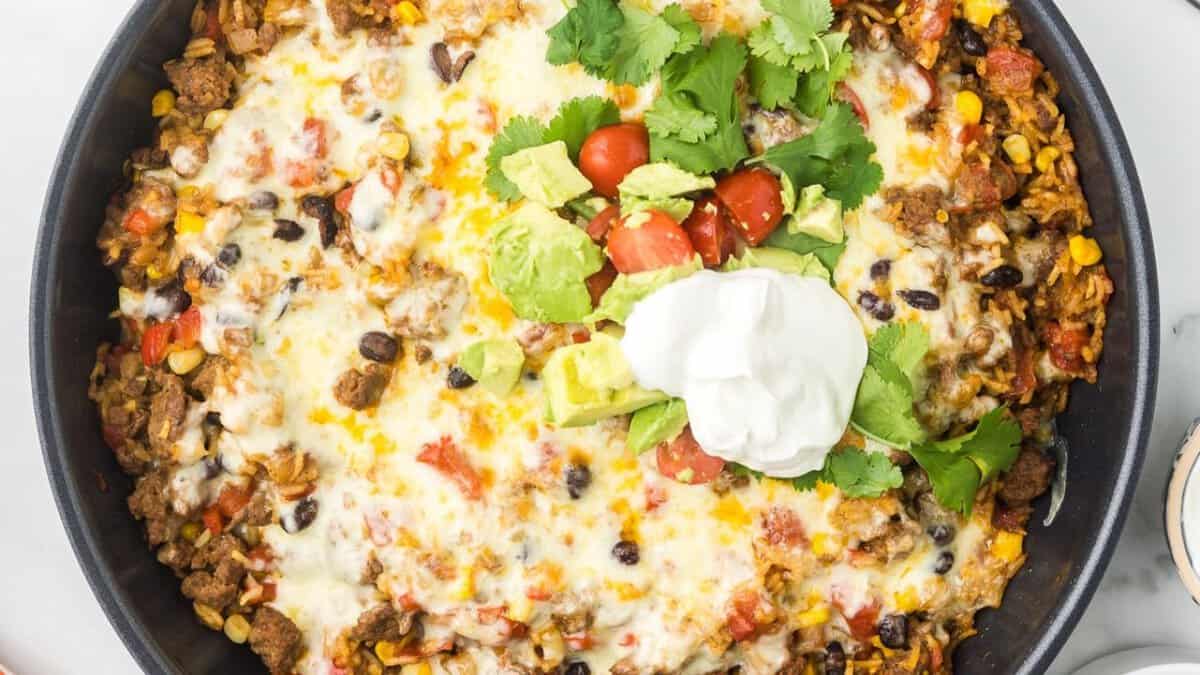 One Pot Cheesy Taco Skillet.