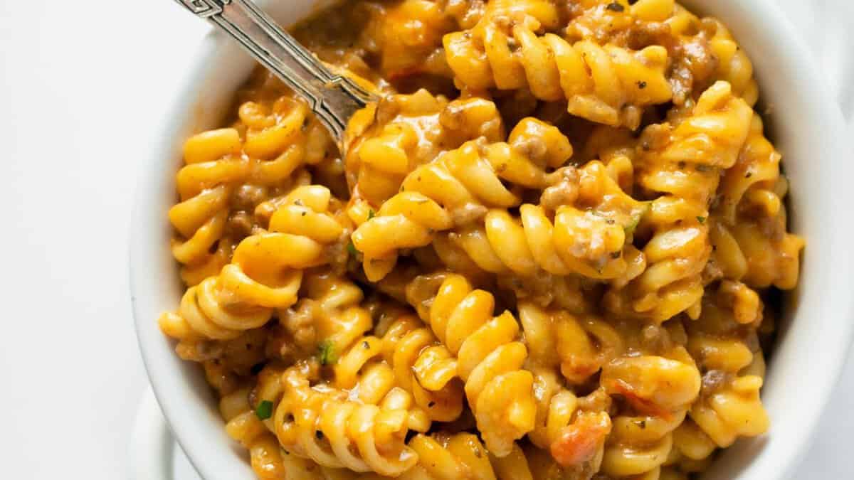 One Pot Creamy Beef Pasta.