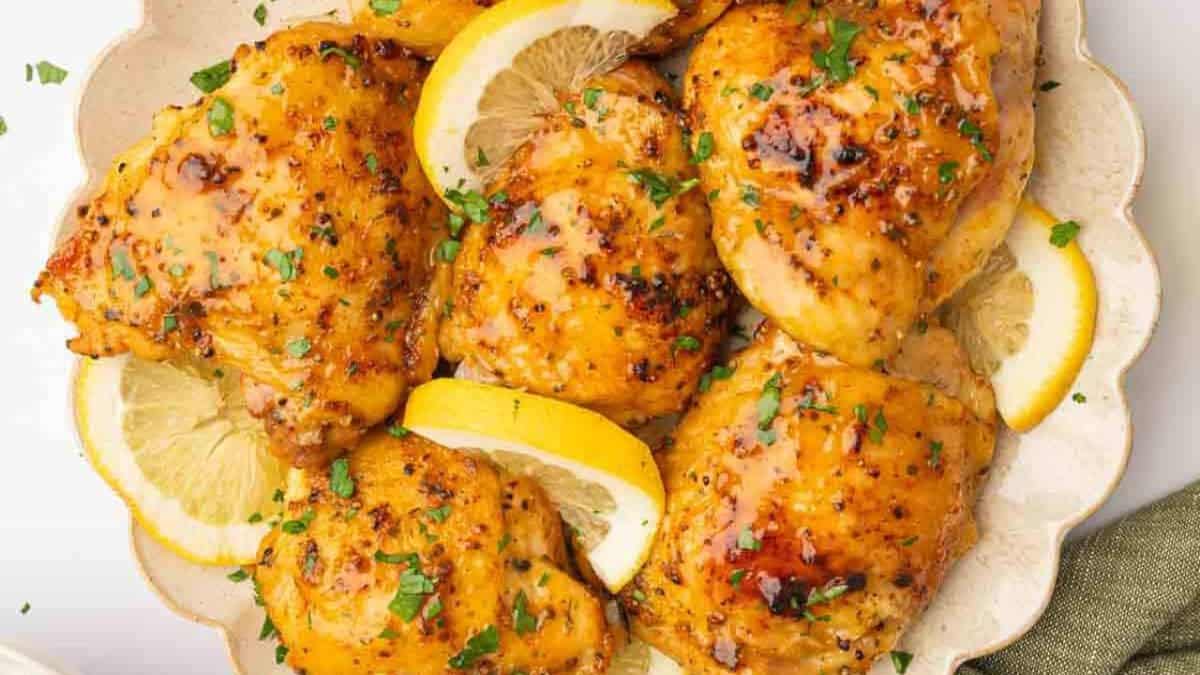 Oven-Baked Lemon Pepper Chicken Thighs.