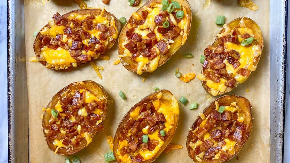 Potato Skins with Bacon & Cheddar Cheese.