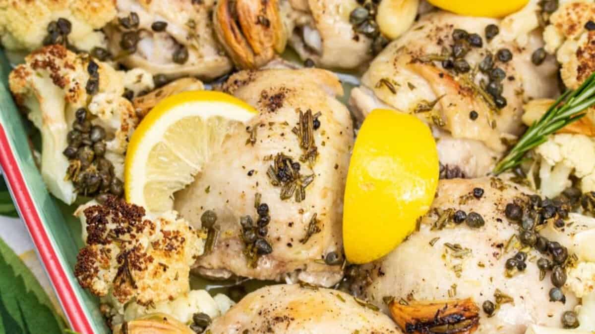 Roasted Lemon-Rosemary Chicken and Cauliflower.