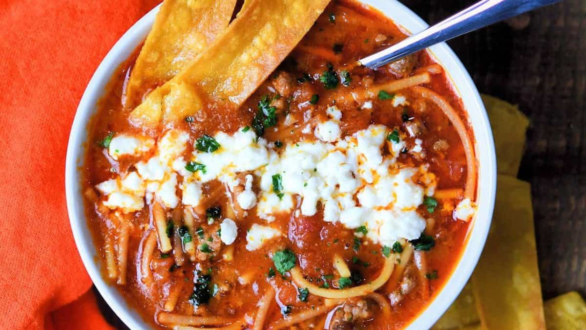 Sopa De Fideo Con Carne Mexican Noodles.