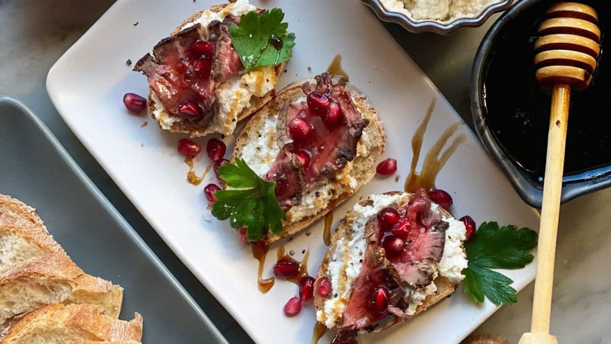 Steak Crostinis With Horseradish Ricotta.