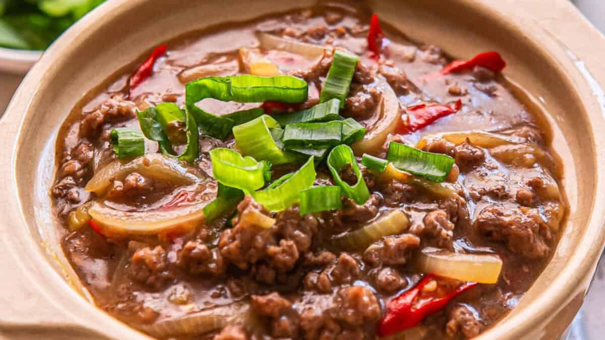 Steamed Egg with Ground Beef.