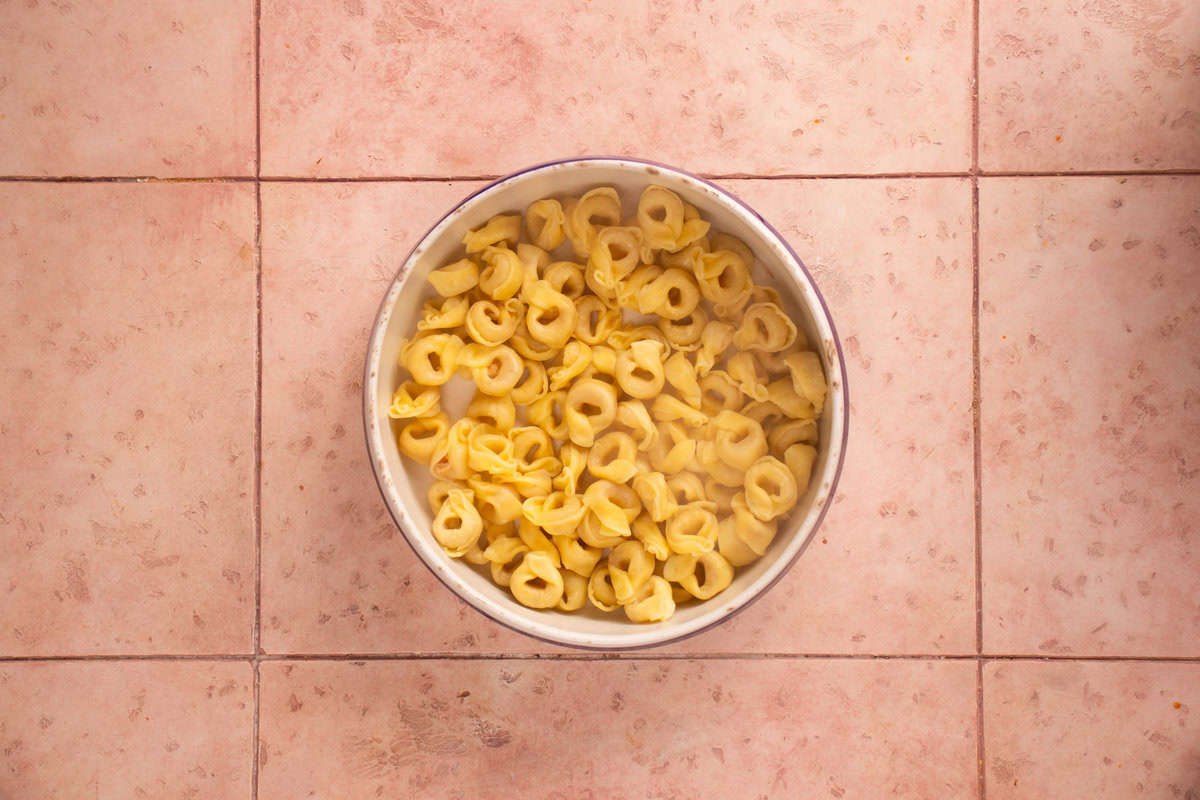 Tortellini in a pan.