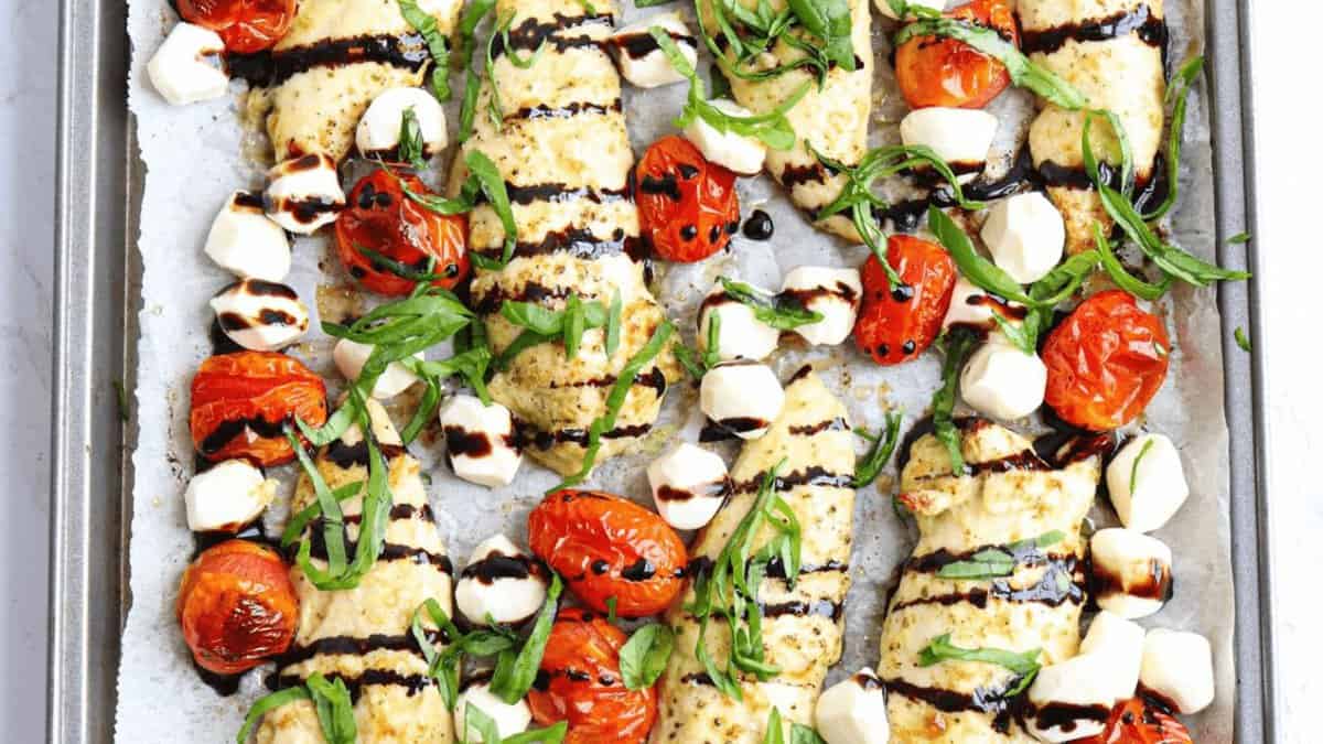 Chicken Caprese Sheet Pan.