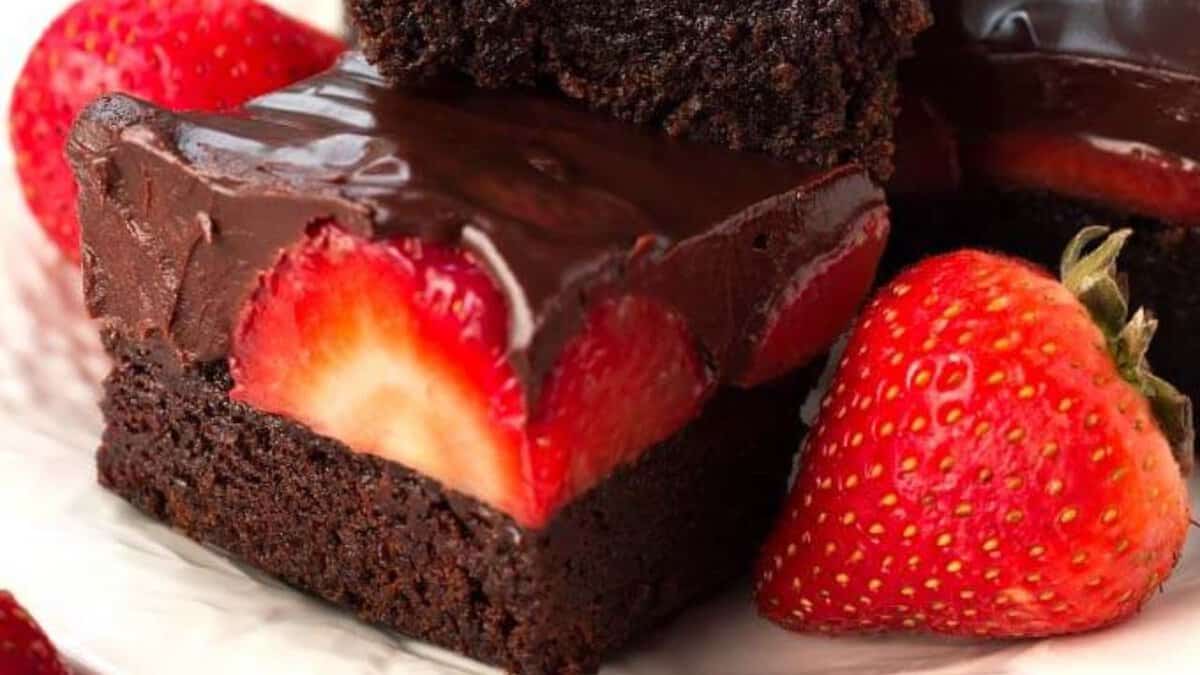 Chocolate Covered Strawberry Brownies.