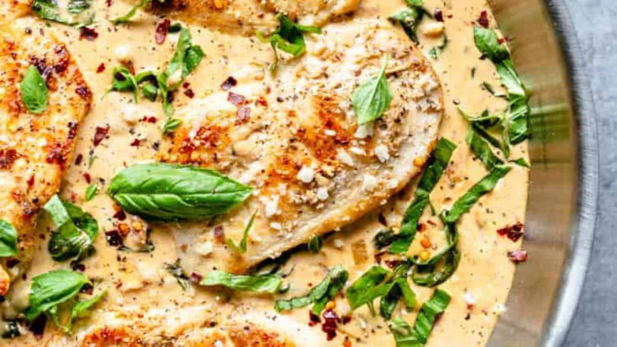 Creamy Parmesan Basil Chicken.