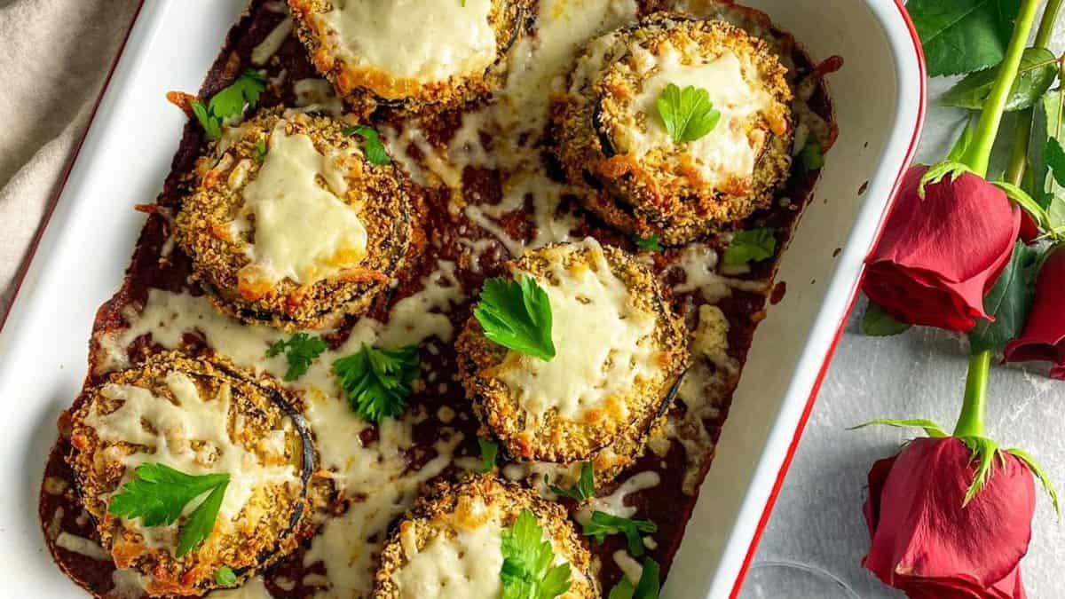 Crispy Eggplant Parmesan Stacks.