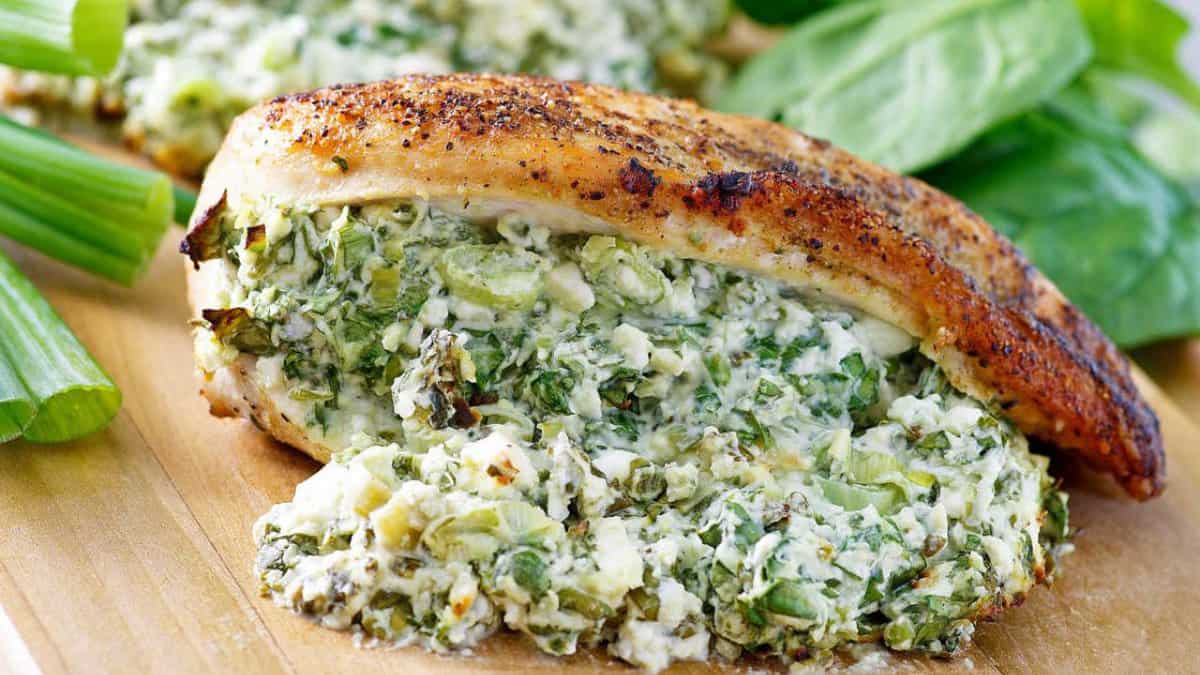 Feta and Spinach Stuffed Chicken Breasts.