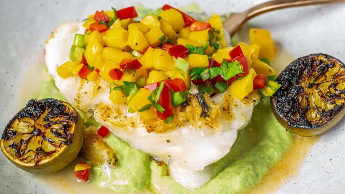 Mexican Sea Bass with Mango Salsa.