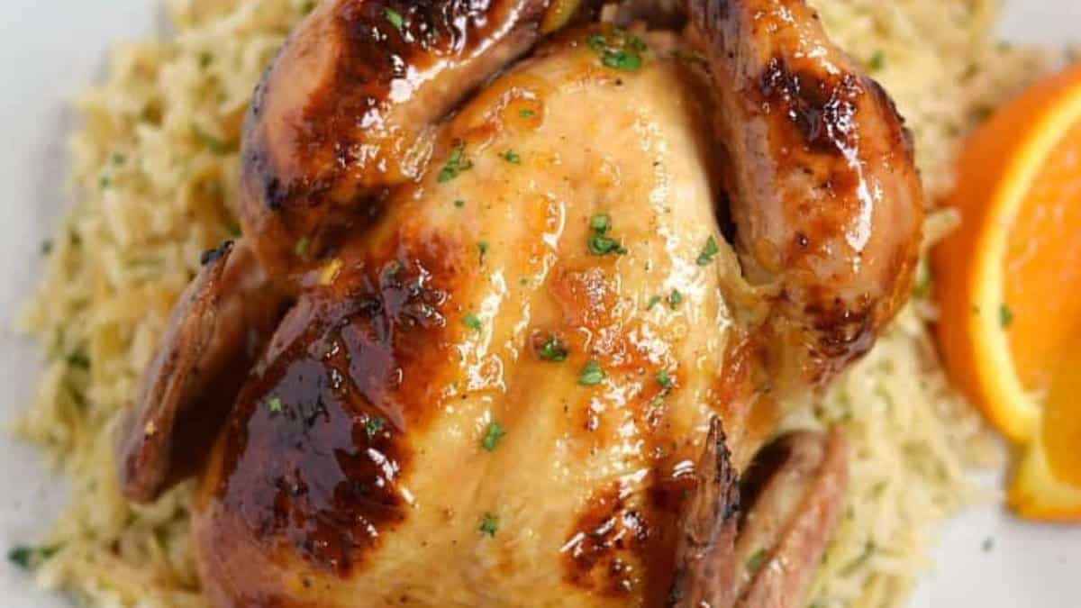 Orange Glazed Cornish Game Hens.