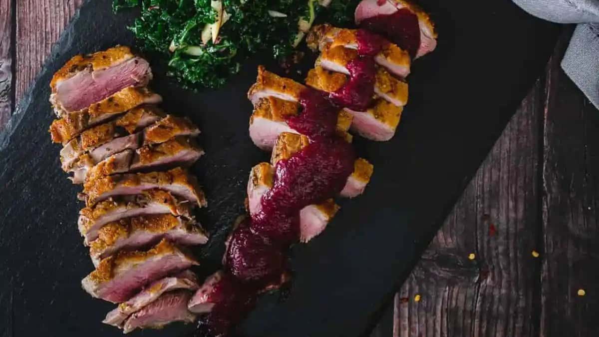 Pan Fried Duck Breast Recipe with Berry Apple Compote.