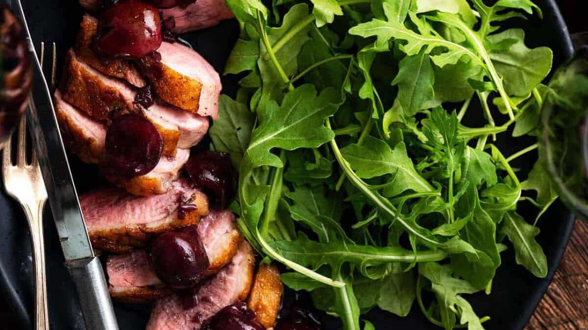 Pan Seared Duck Breast Recipe with Cherry Sauce.