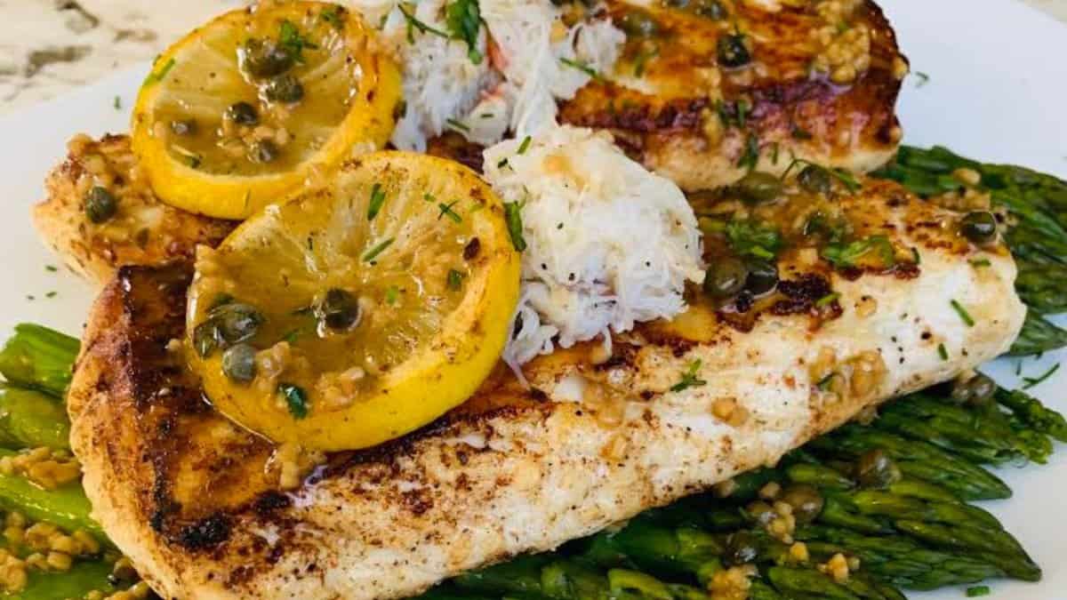 Pan Seared Halibut with Lemon Caper Sauce.