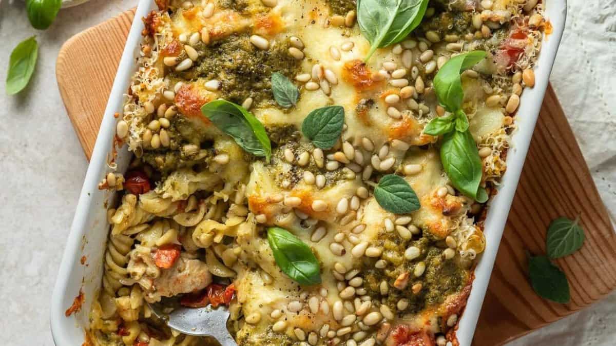 Pesto Pasta Bake with Chicken.