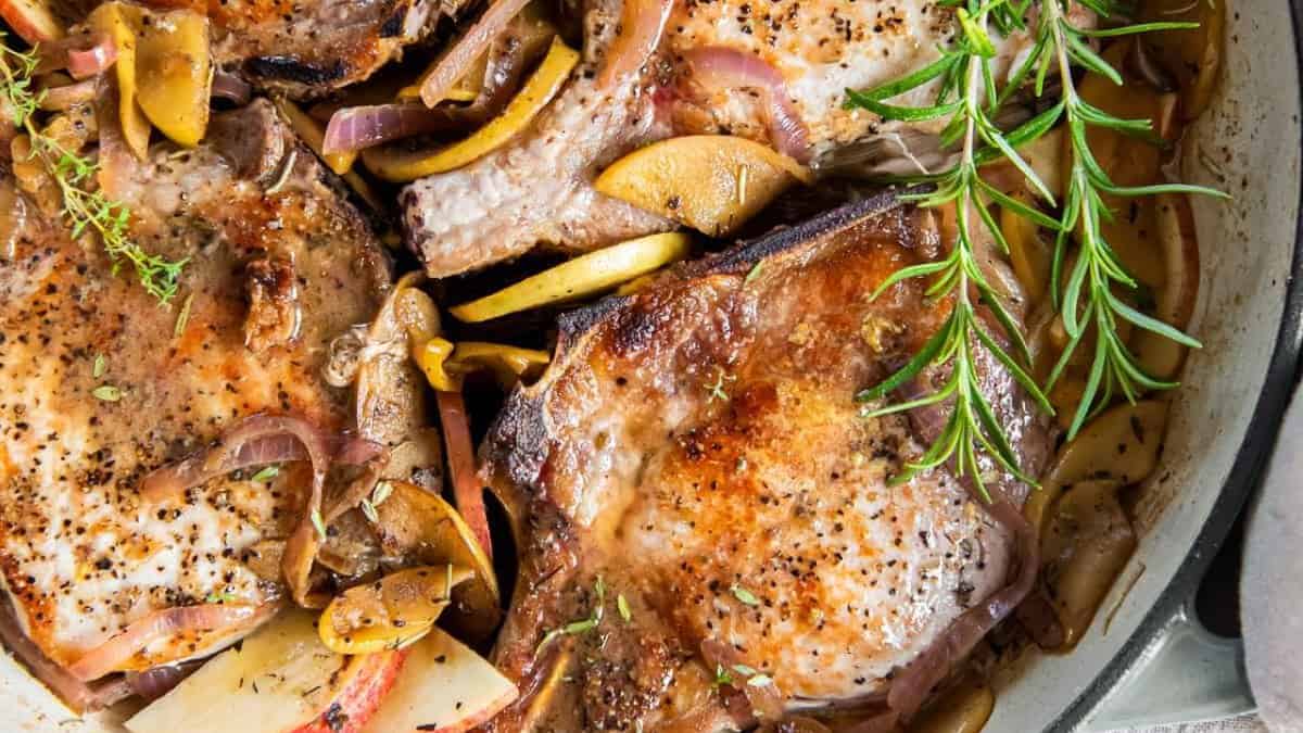 Pork Chops with Apples and Onions.