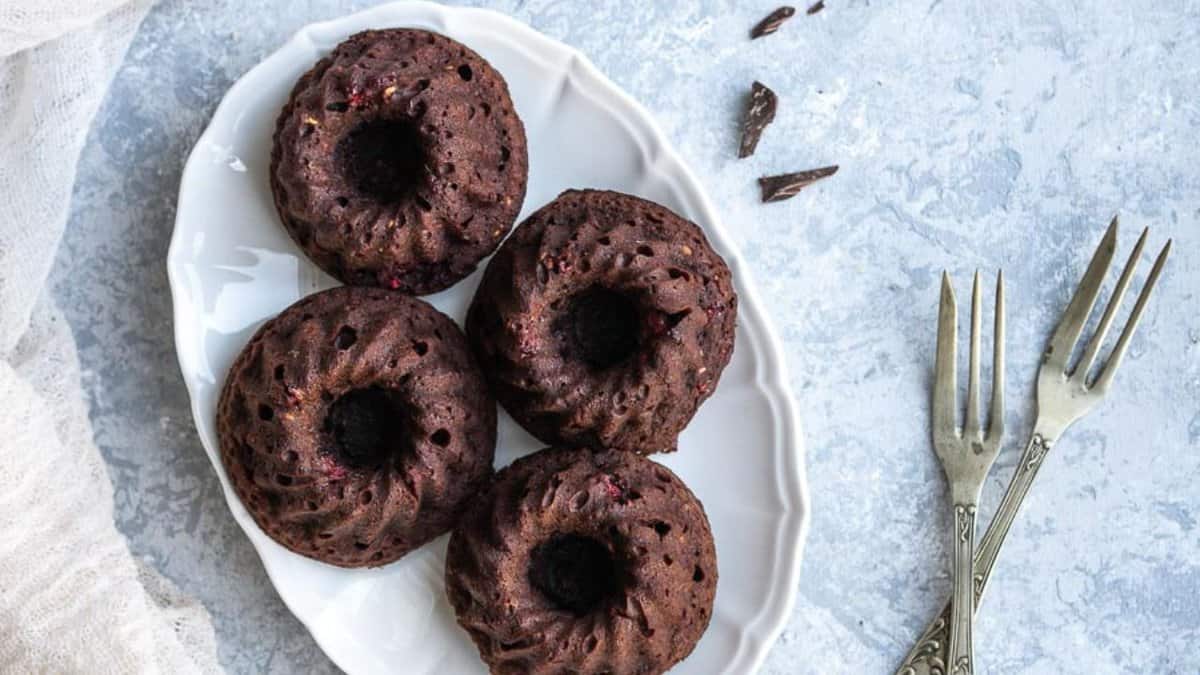 Raspberry Chocolate Mini Bundt Cakes.