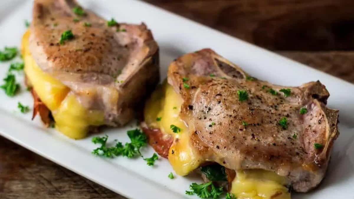 Smoked Gouda and Bacon Stuffed Pork Chops.