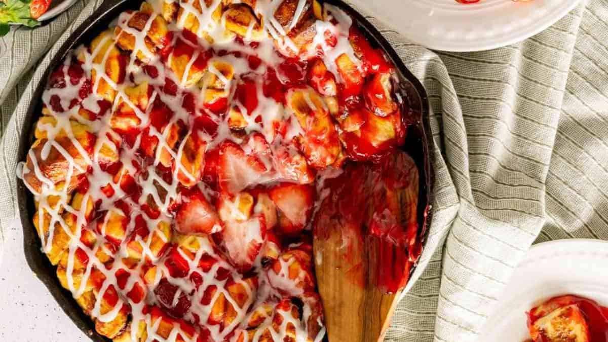 Strawberry Cinnamon Rolls Casserole.