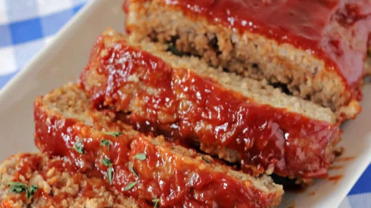 Tender and Juicy Ground Pork Meatloaf with Glaze.