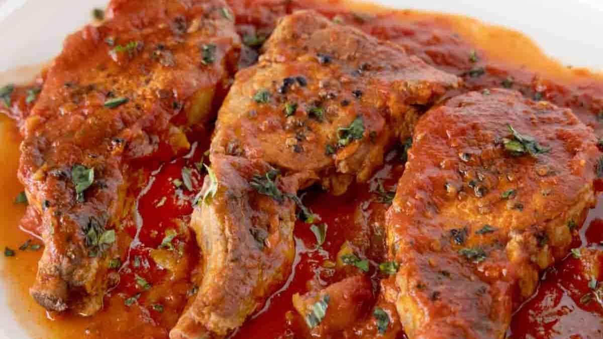 Tomato Braised Sicilian Pork Chops.