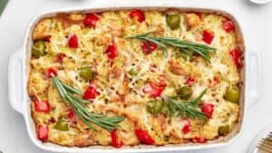 Savory bread pudding.