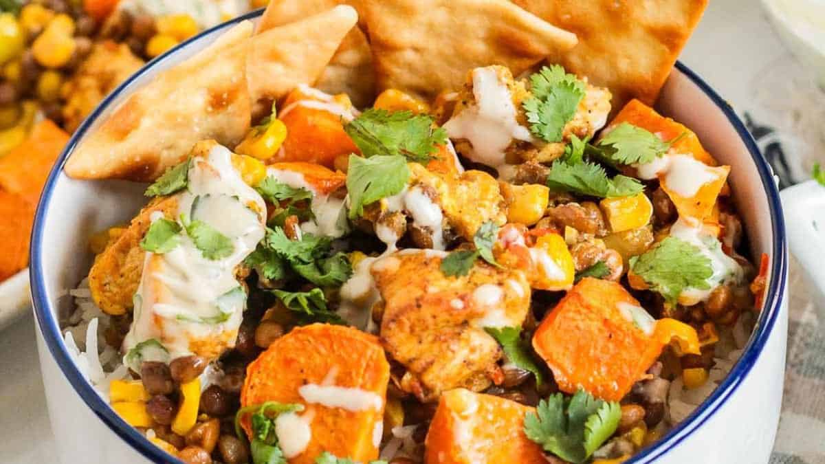 Sheet Pan Curried Chicken & Tahini Dressing.