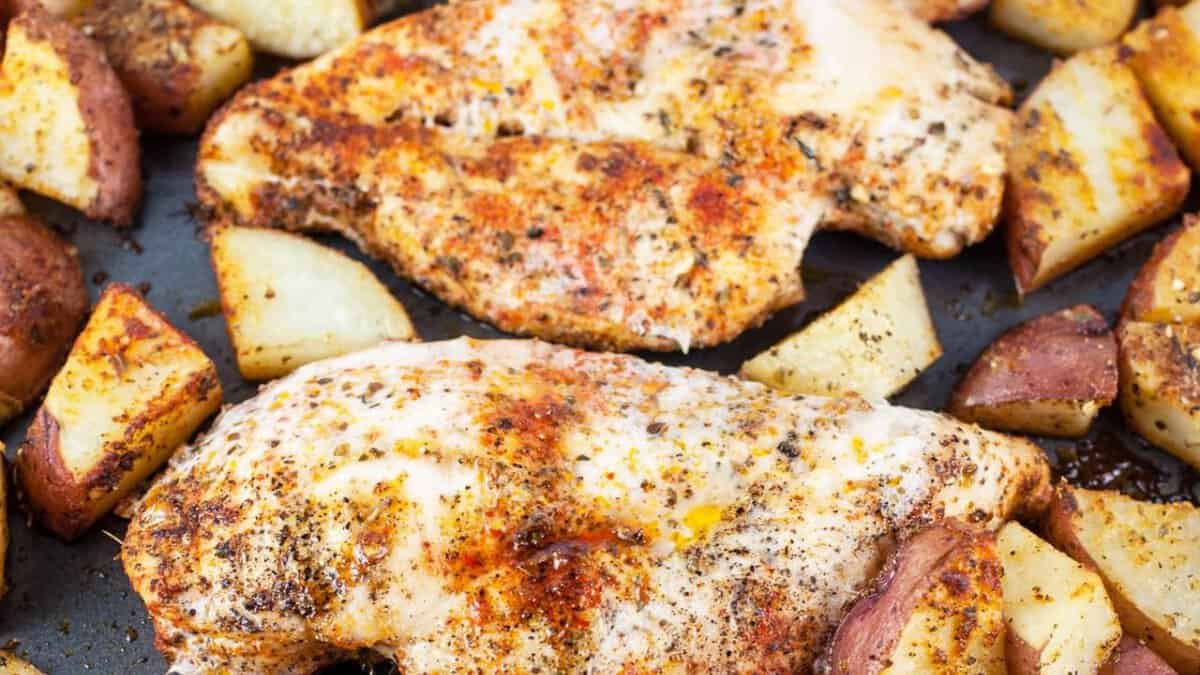 Sheet Pan Mediterranean Chicken and Potatoes.