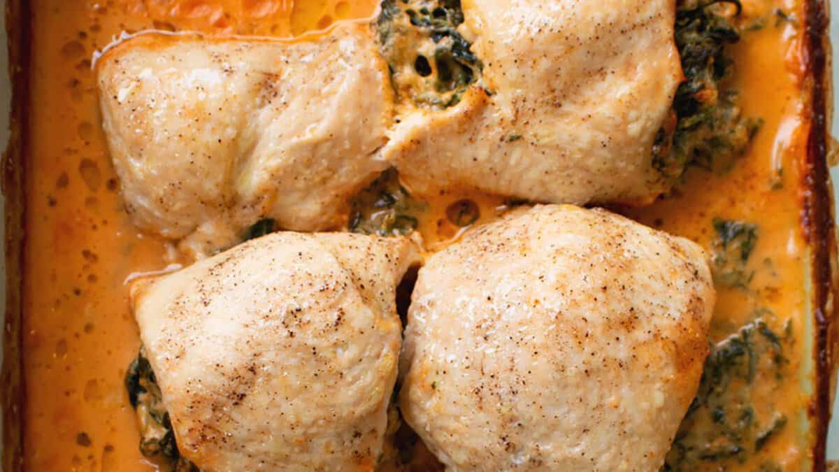 Spinach Cream Cheese Chicken Roulade.