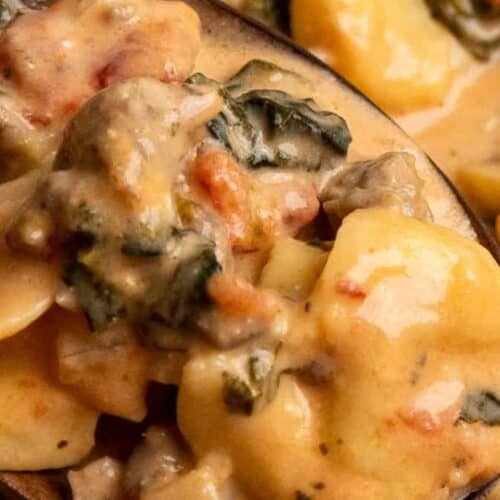 Creamy crockpot tortellini.