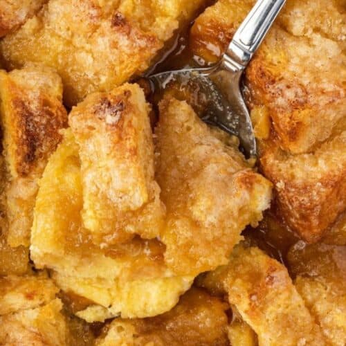 Bourbon french toast casserole with brioche bread.