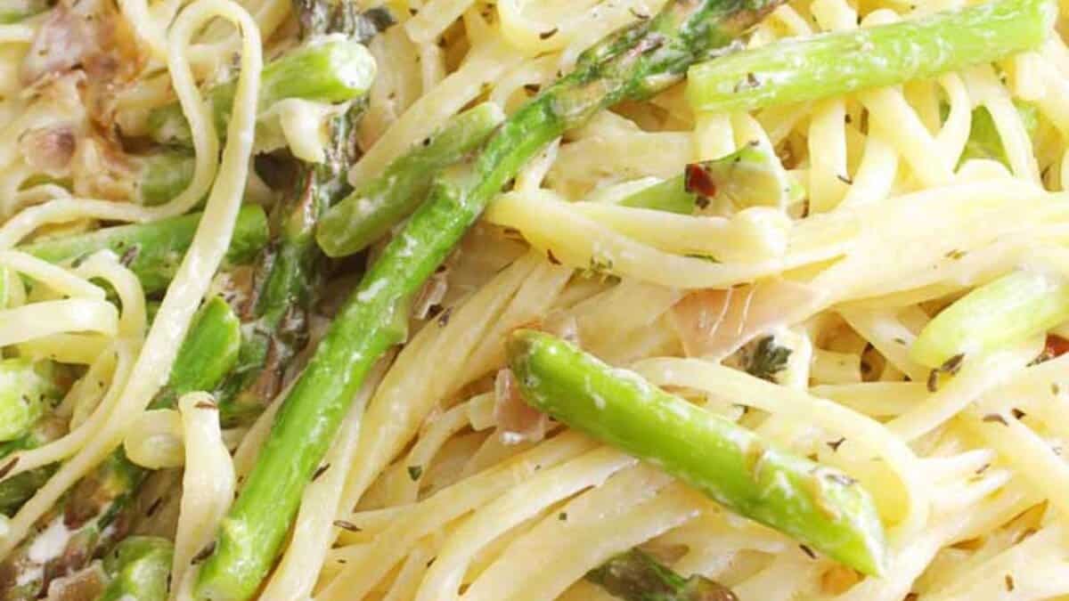 Asparagus Pasta with Feta Cheese.
