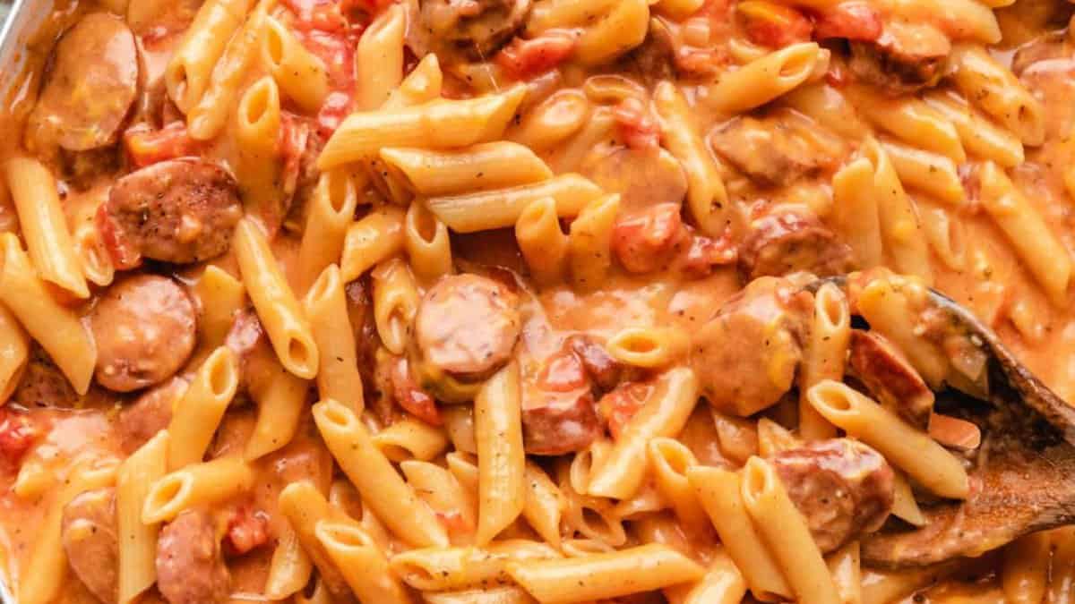 Cheesy Kielbasa Pasta.