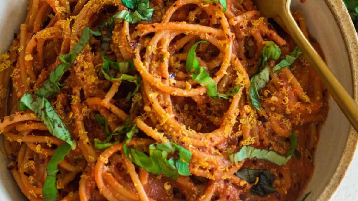 Creamy Silken Tofu Tomato Pasta.