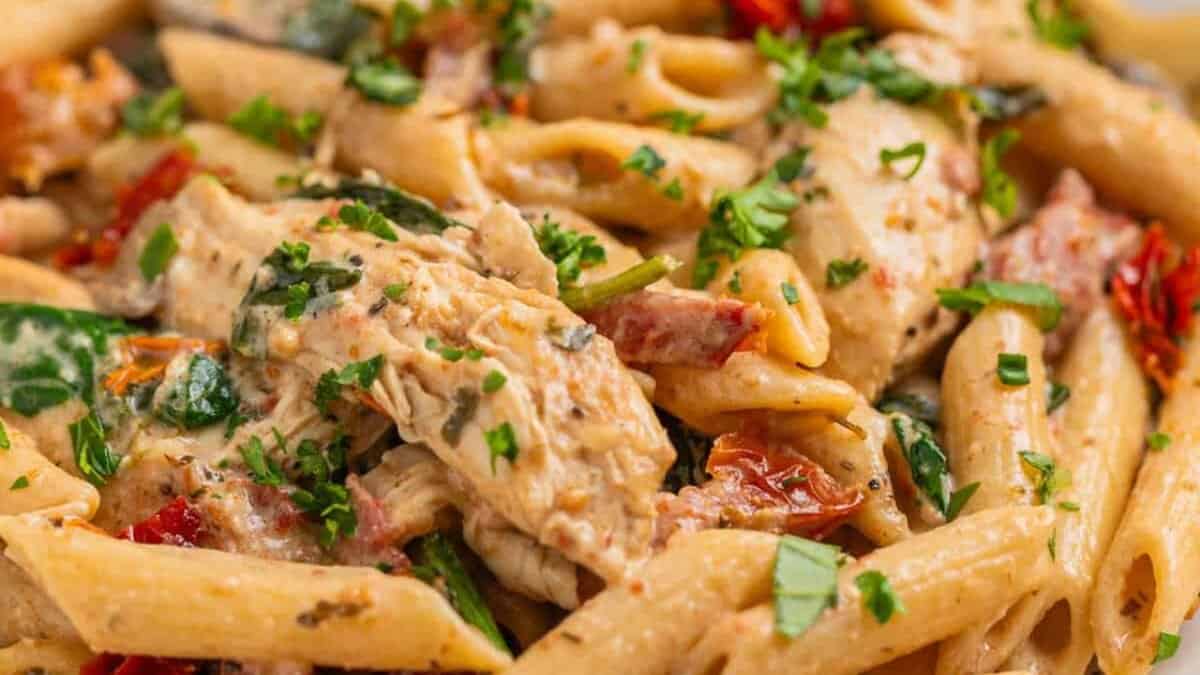 Crock Pot Creamy Chicken Pasta.