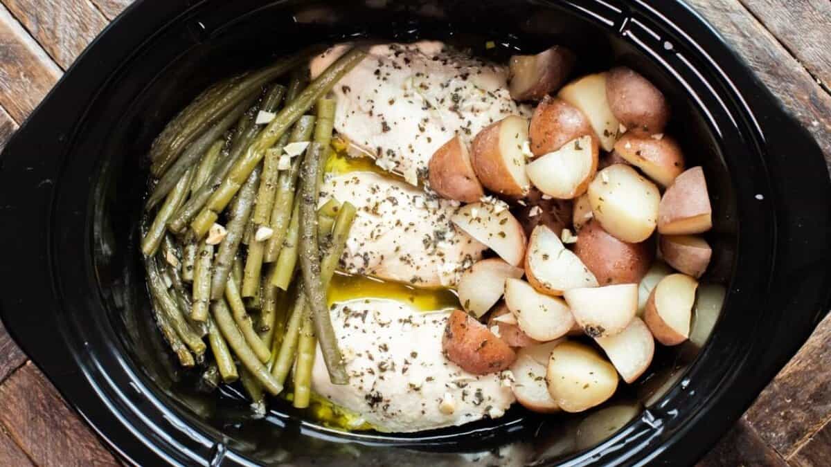 Crockpot Chicken, Potatoes, and Green Beans.