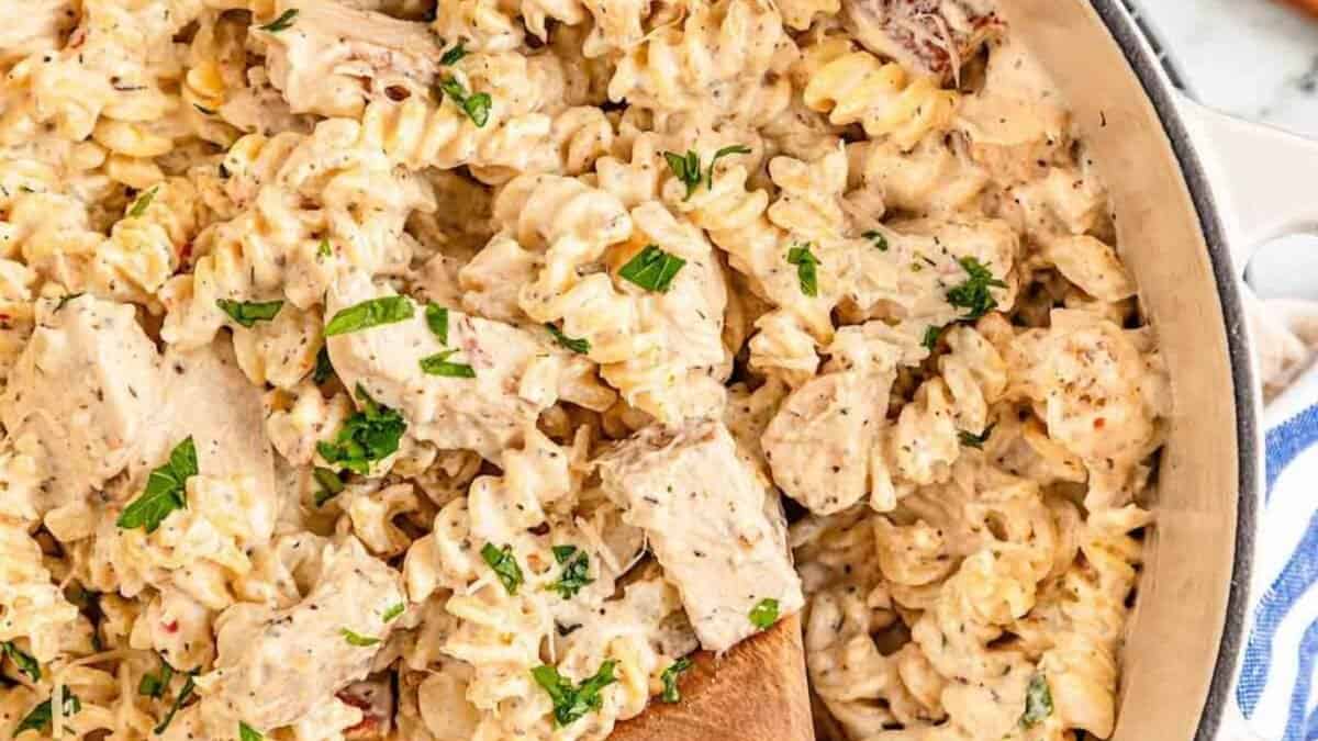 Garlic parmesan chicken and pasta.